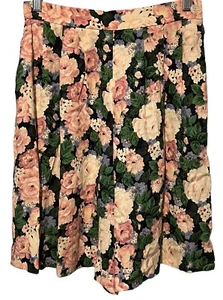 Vintage High Waist Floral Bermuda Shorts Sz10 Linen Blend Pleated Cottagecore - Picture 1 of 9