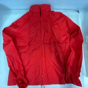 Eddie Bauer Red Nylon Windbreaker Jacket L Packable Ventilated Pockets Zip Hood - Picture 1 of 16