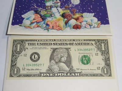 1999 UNITED STATES HOLIDAY ANGEL 1 DOLLAR BILL. WALMART. UNCIRCULATED LOVENOTE 2 - Image 1 of 4