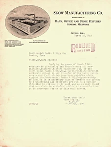 1923 Skow Manufacturing Company Briefkopf Newton, Iowa handsigniert - Bild 1 von 1