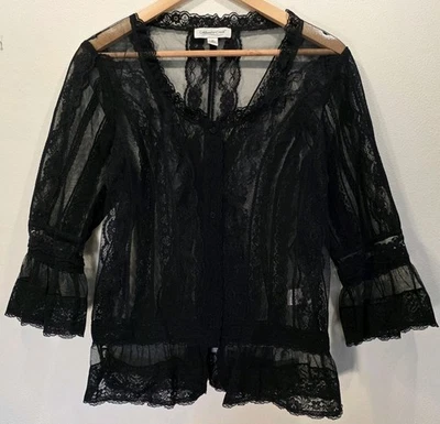 Coldwater Creek Womens Black Full Lace Button Down Sheer Coverlet Size Medium R1 - Image 1 of 4