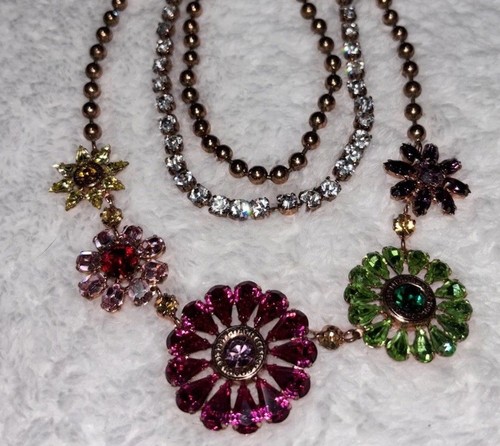 Collana COACH Papavero Swarovski Cristallo Fiore 3 Fili Dichiarazione Splendida *RARA*