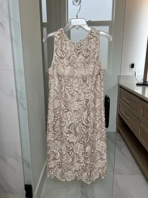 Adrianna Papell Women’s Lace Sheath Dress Size 12 Beige Nude Floral Sleeveless - Image 1 of 4