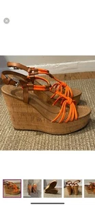 Coach Georgiana Sandal sz 6.5 Orange Strappy Leather Wedge Platform Cork - Picture 1 of 8