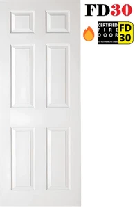 PREMDOR Victorian Style White 6 Panel Primed Textured Fire Door FD30 UK Delivery - Picture 1 of 3