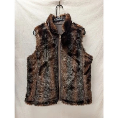 Colete acolchoado feminino Old Navy pele sintética reversível marrom médio - Imagem 1 de 4