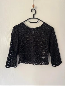 Zara Black & Silver Leopard Lace Style Cropped Top Size XS - Picture 1 of 2