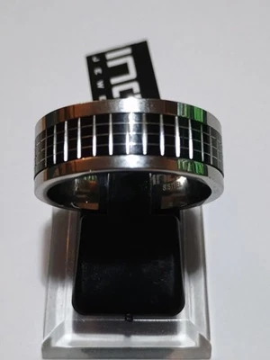 Anel pulseira prata INOX aço inoxidável 316L – design quadrado preto, tamanho 10 - Imagem 1 de 4