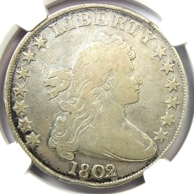 1802/1 Draped Bust Silver Dollar $1 Coin - Certified NGC VG Details - Rare! - Image 1 of 4