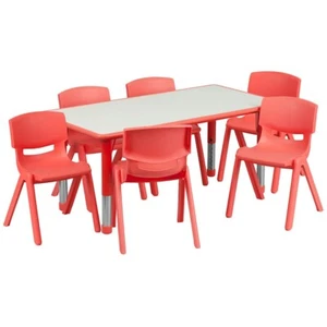Flash 23.625"Wx47.25"L Adjust Rect Red Plastic Activity Table w/6 Stack Chairs - Picture 1 of 1