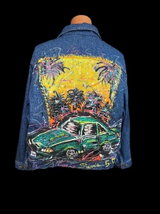 1991 "Steve's 5.0" Fox Body Mustang denim jacket puff paint car - Picture 1 of 12