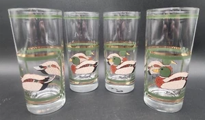 Vintage LIBBEY MALLARD DUCK Drinking Glasses High Ball Gold Accent Set Of 4 - Picture 1 of 14