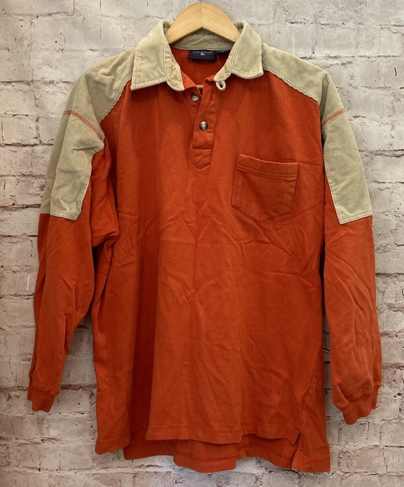 Camisa Coleman Hombres XL Vintage Polo Pullover Pana Campamento Cuello Lazo Naranja Tostado Foto 1 de 4