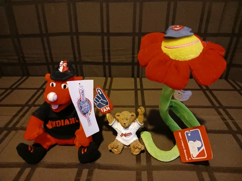 Indians Baseball Memorabilia Rowdie Mascot, Teddy #1 Fan Figurine, Fiesta Flower Cover