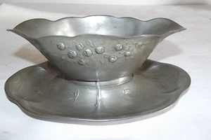 ANCIENNE SAUCIERE ETAIN KAISERZINN ART NOUVEAU ALLEMAND 1900 JUGENDSTIL - Picture 1 of 5