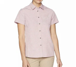 Solstice Apparel Women's Short Sleeve Plaid Sports Shirt Pink Plaid Medium - Picture 1 of 6