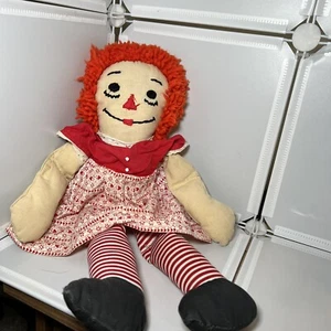 Muñeca hecha a mano Raggedy Ann vintage 23" cara bordada - Imagen 1 de 5