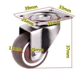 Mini Small Caster Wheels 4Pcs Set Rubber 25mm Mounted Moving Swivel UK Stock - Foto 1 di 12