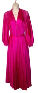 vintage M 94050 OLGA fushia pink full sweep long sleeve silky ROBE belted gown - Picture 1 of 9