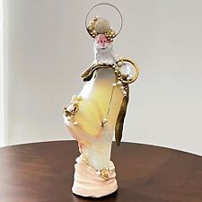 Glass Sculpture Artist Signed 1997 Faux Gold Pearls 12 1/4" Santa Claus Angel