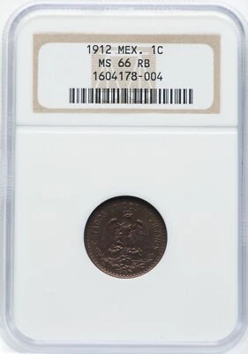 MEXICO ESTADOS UNIDOS  1912  1 CENTAVO COIN NGC CERTIFIED UNCIRCULATED MS66-RB - Image 1 of 2