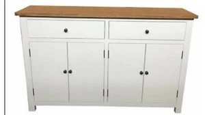 LUCIA HAMPTONS SIDEBOARD BUFFET OAK TOP/WHITE BASE 2-DOOR 4-DRAWER 140 CM - Picture 1 of 1