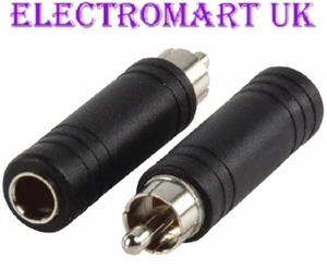 2 X RCA PHONO PLUG TO 6.35MM 1/4" MONO JACK SOCKET ADAPTOR AMP AMPLIFIER MIXER - Picture 1 of 1