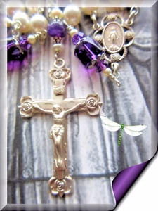 Kunsthandwerk Perlen Rosenkranz mit Amethyst Edelstein Perlen 925 SS Blest - Bild 1 von 6