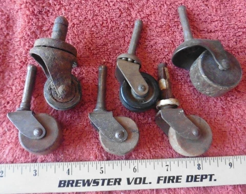 Lot of 6 Antique Casters furniture Salvage Wheels Vintage Cart Wood steel rubber Cover