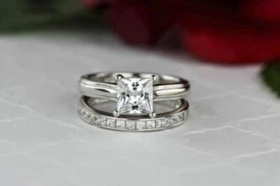 2 CT White Princess Cut CZ Wedding Best Matching Wedding Ring Set In 925 Silver - Image 1 of 4