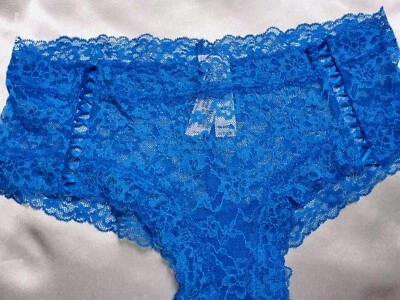 Винтажные новые кружевные нахальные трусики Victoria's Secret нейлон спандекс синий M 36 - Изображение 1 из 4