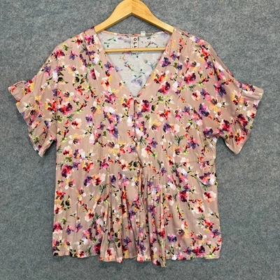 Blusa Dolan Floral Mujer Grande Anthropologie Plisada Volantes Flutter Botón Top Foto 1 de 4