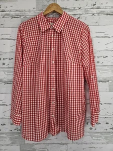 Talbots Womens 1X Red White Gingham Long Sleeve Button Up Shirt - Picture 1 of 10