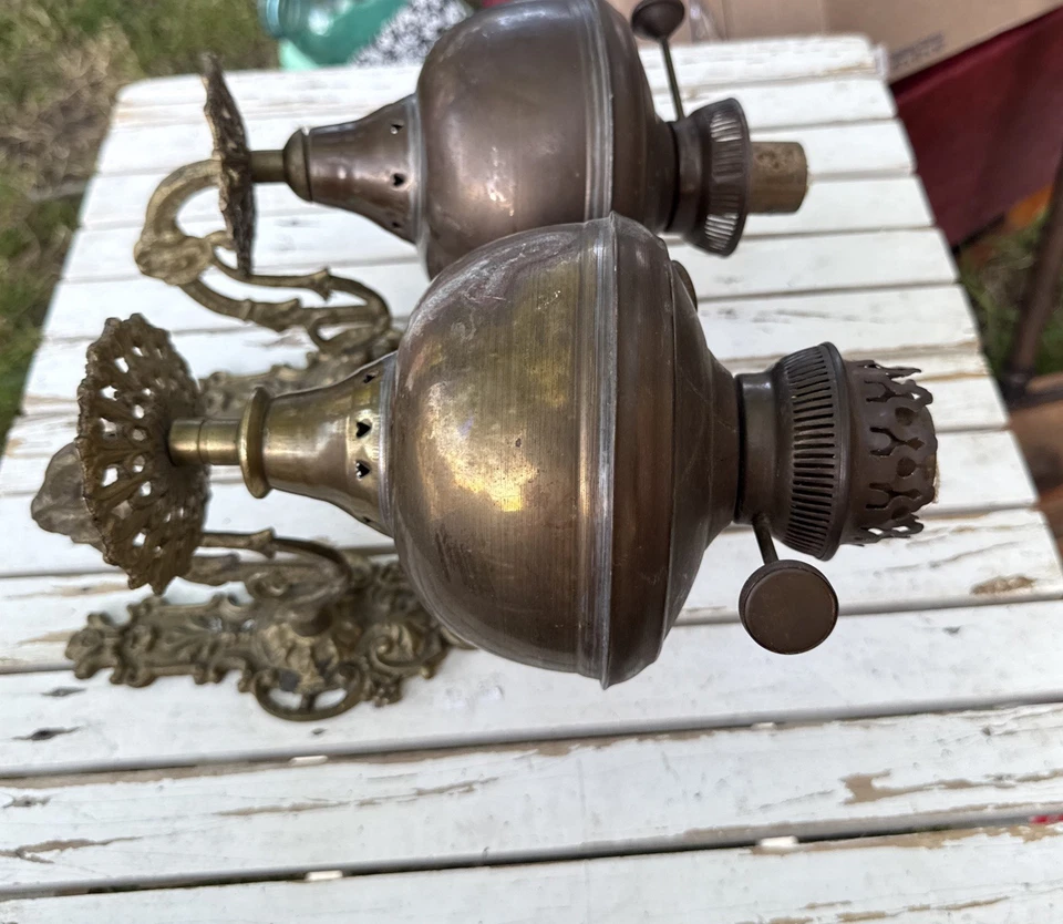 Pair Antique Brass Namna TTO MONNE Wall Sconce Fuel Oil Lamp 12x8 - Image 1 of 4