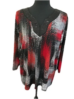 Blusa Alfred Dunner Multicolor Escote Embellecido Mangas 3/4 TALLA LG Foto 1 de 4