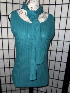 Dana Buchman Women’s XL Fitted Cashmere Knit Tank Blouse & Scarf Teal NWT - Picture 1 of 6