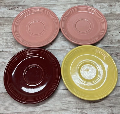 Lot of 4 Fiestaware 6" Saucer Plates HLC / Fiesta Ware Pink, Maroon, Yellow - Image 1 of 4