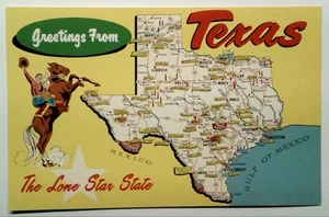Mapa postal vintage de saludos de Texas Lone Star State litografía - Imagen 1 de 2