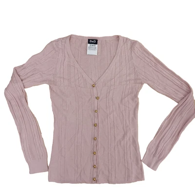 Dolce Gabbana Suéter Cárdigan Cachemira Seda Algodón Tejido XS Botón Oro Rosa Foto 1 de 4