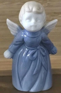 Vintage "Kissing Angel" Boy Mini Porcelain Figurine Japan Mid-20th Cent. Blue - Picture 1 of 6