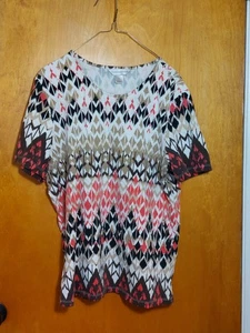 Women's Christopher & Banks Colorful Geometric Pattern Short Sleeve Top Size XL - Picture 1 of 7