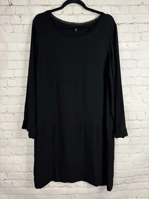 Vestido de seda negro Eileen Fisher manga corta lengüeta enrollable grande silencioso lujo cómodo Foto 1 de 4