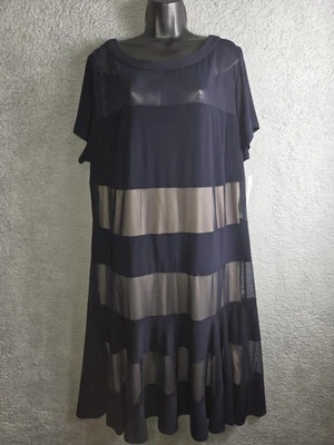 Vestido R M Richards Línea A Plus 22W Azul Marino Malla Transparente Rayas Lagenlook Evento Foto 1 de 4