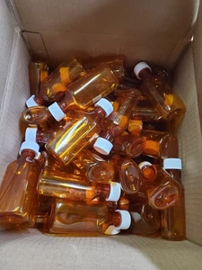 105 Pack Centor PE-4-BK Amber PET Oval Liquid Bottles, 4 oz, with Closures, New - Picture 1 of 3