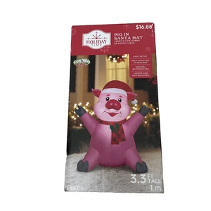 Holiday Time Airblown Inflatables 3.3 Foot Christmas Pig in Santa Hat New - Picture 1 of 4