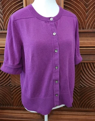 Size L EDDIE BAUER Purple Cardigan Button up Sweater Short Sleeve - Image 1 of 4
