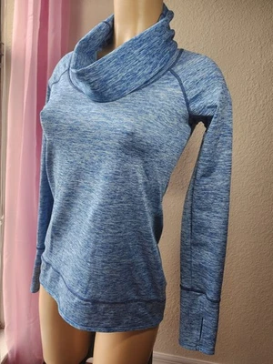 Reebok Athletic Топ маленький синий капот шеи пуловер длинным рукавом отверстия для большого пальца новый без ЯРЛЫКОВ  - Изображение 1 из 4