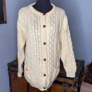 Millars Clifden Connemara Ireland Creme Zopfmuster Cardigan Pullover mit Taschen M - Bild 1 von 7