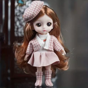 BJD Puppe mit Kleidung 6 Zoll Mädchen Spielzeug Kugelgelenk schönes animiertes mattes Gesicht - Bild 1 von 24