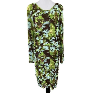 Future Collective Green Floral Print CUTE Ruched Bodycon Dress NWT 1X - Picture 1 of 6